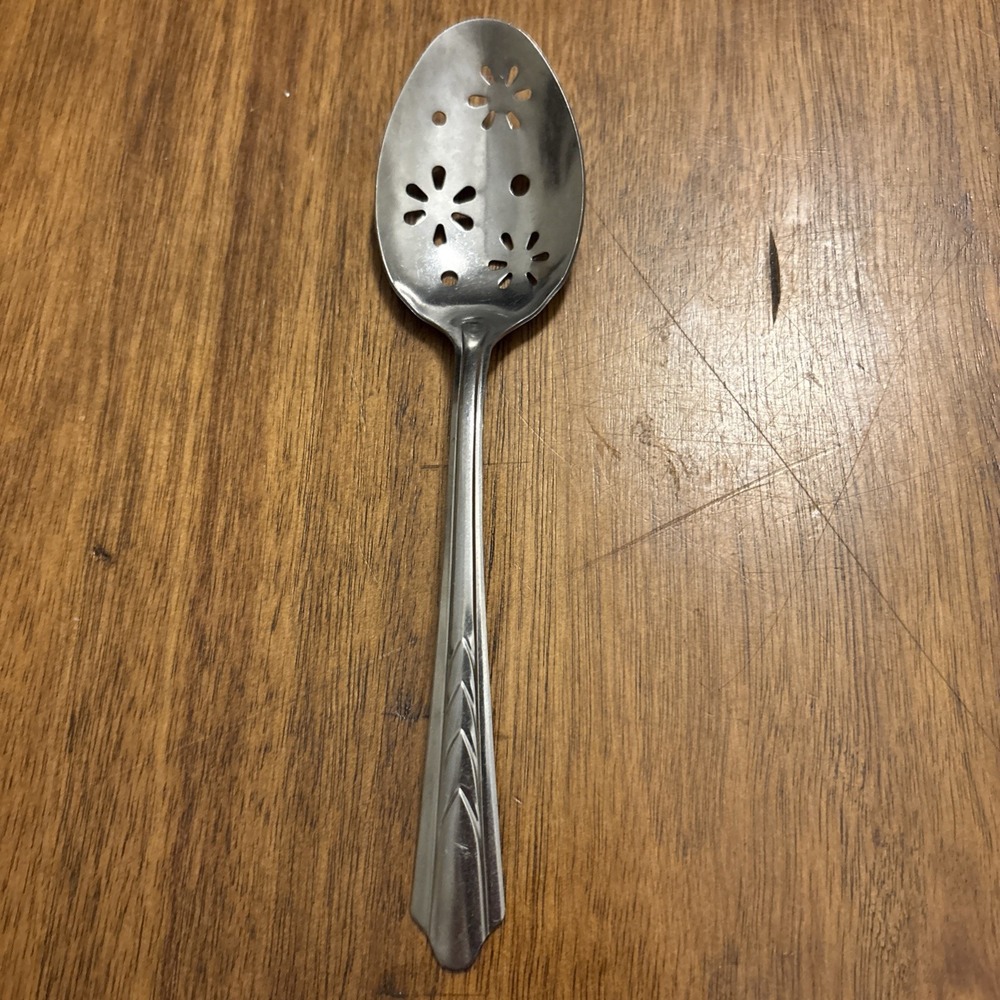 Ekco EKS7 Slotted Flower Spoon Stainless Steel 8" Chevron Handle